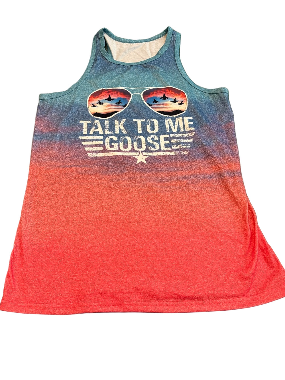 Talk To Me Goose Tank M  Top Gun Inspired Sunset Ombre Aviators Jets Sunset